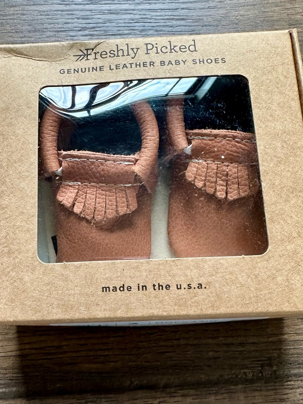 Freshly Picked Chestnut Brown Leather Baby Moccasins with Fringe
